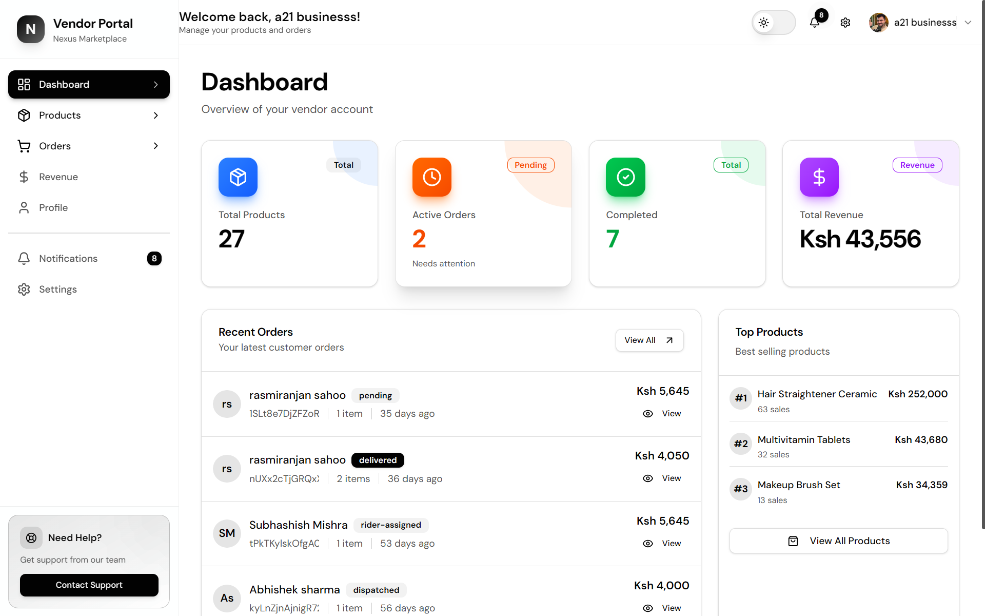 Vendor Dashboard