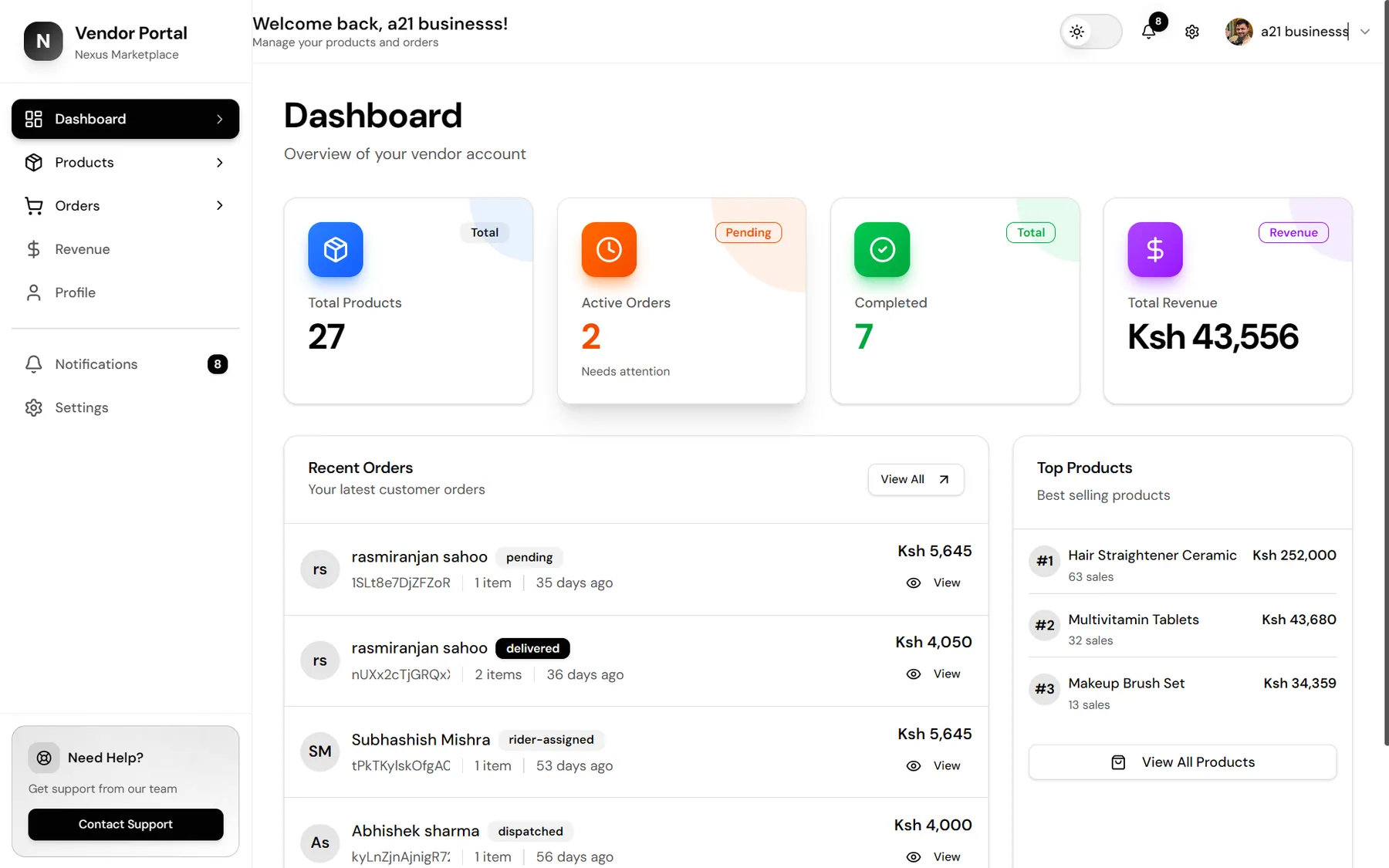 Vendor Dashboard
